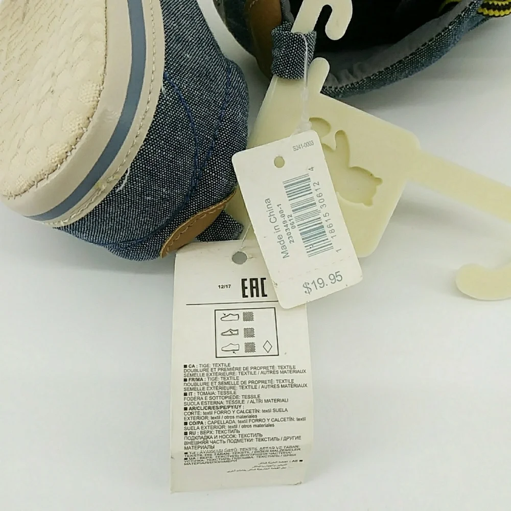 NWT Baby Gap Chambray Denim 6-12 Months Yellow Black Laces Sneakers